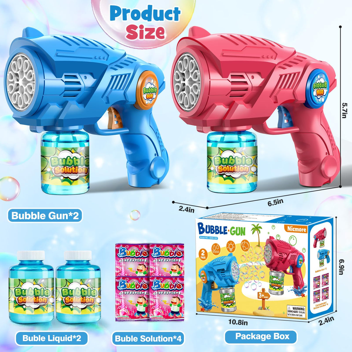 Nicmore Bubble Gun bundle contents showcase complete set for parties and gifts.