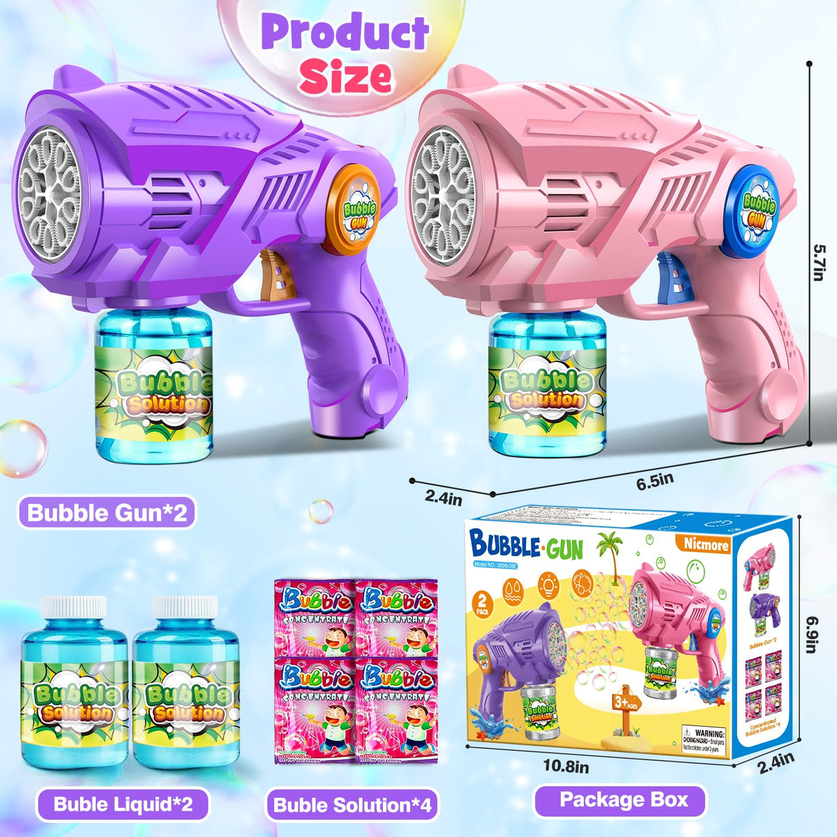 Nicmore bubble gun gift-ready packaging for Easter, birthdays or weddings
