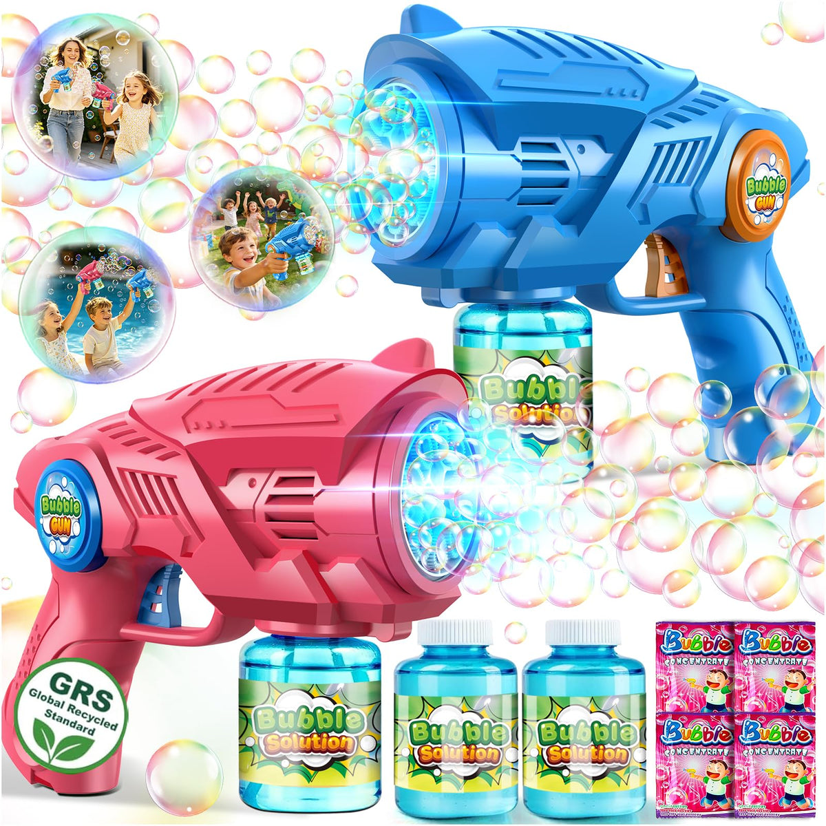 Nicmore Bubble Gun Machine blue front view for energetic outdoor play and exploration.