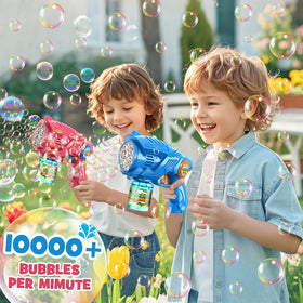 Nicmore Bubble Gun Machine blue side angle shows easy grip and portability.