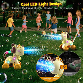 Nicmore bubble machine ten nozzles produce a magical bubble spray for kids.