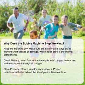 Nicmore bubble machine ideal for parks and beaches during outdoor fun.