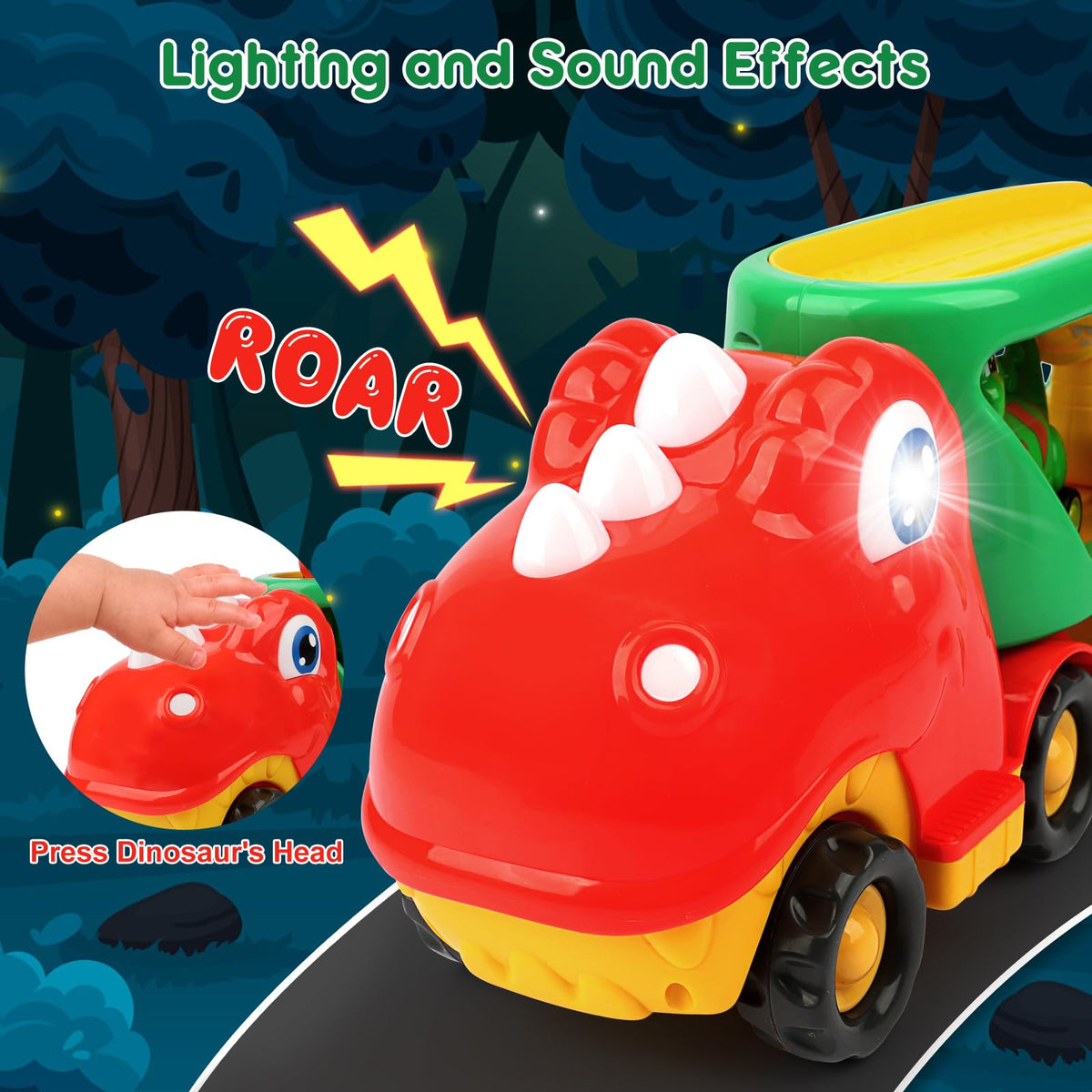 Nicmore four pull-back dinosaur cars for quick, exciting launches