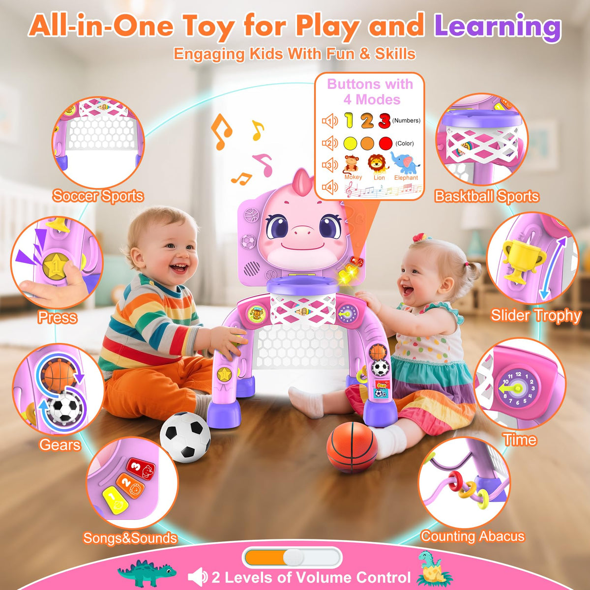 Nicmore interactive buttons and gears stimulate early learning during play