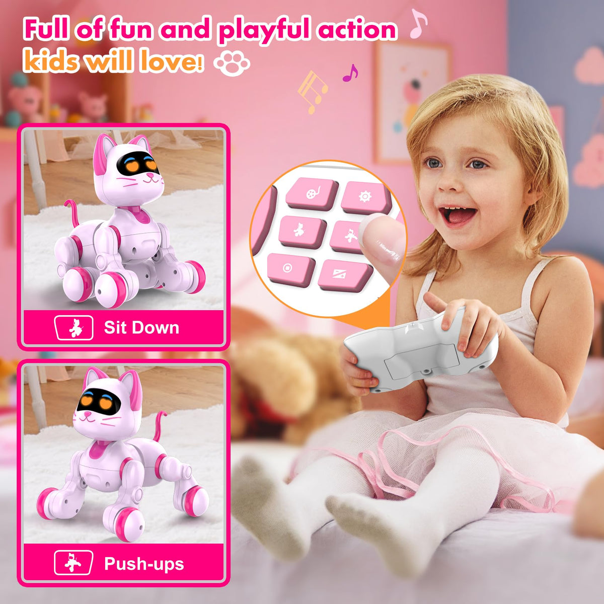 Nicmore Robot Cat LED eyes light up for vivid, engaging storytelling.