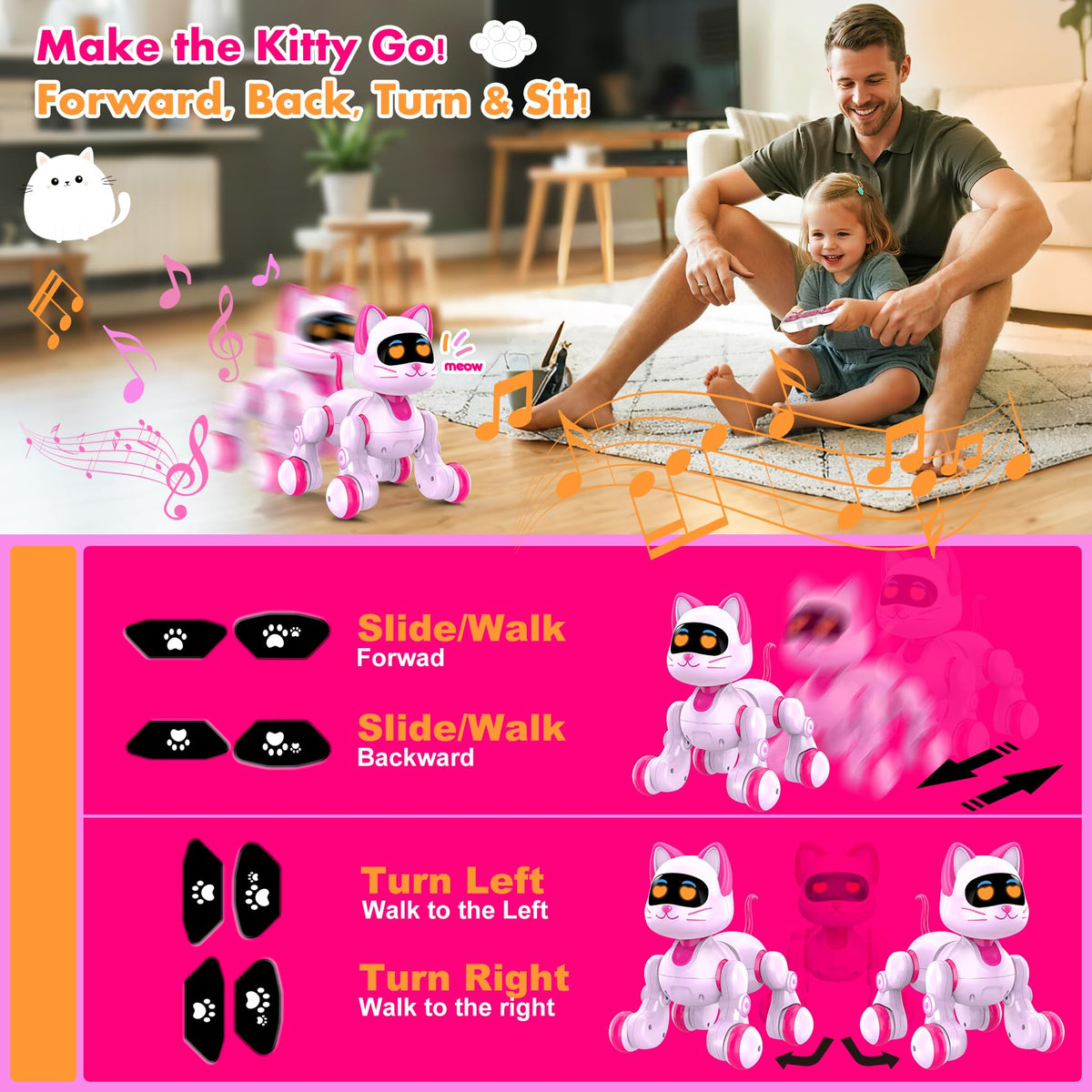 Nicmore Robot Cat twistable waist adds humorous poses during playtime.