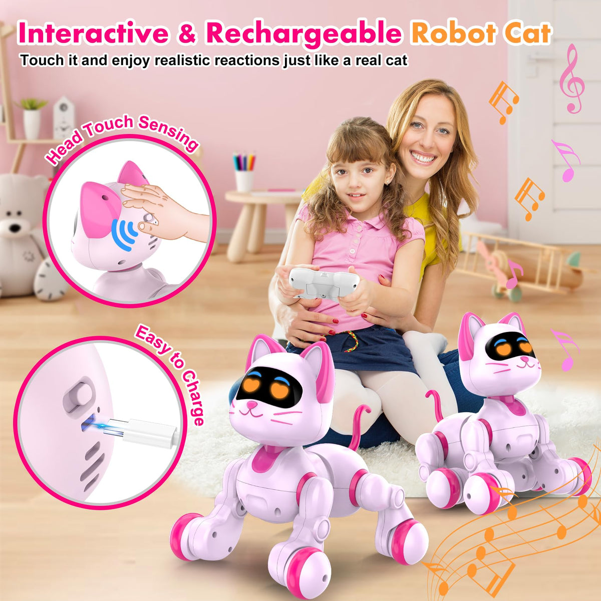 Nicmore Robot Cat USB charging keeps playtime ready without frequent battery swaps.