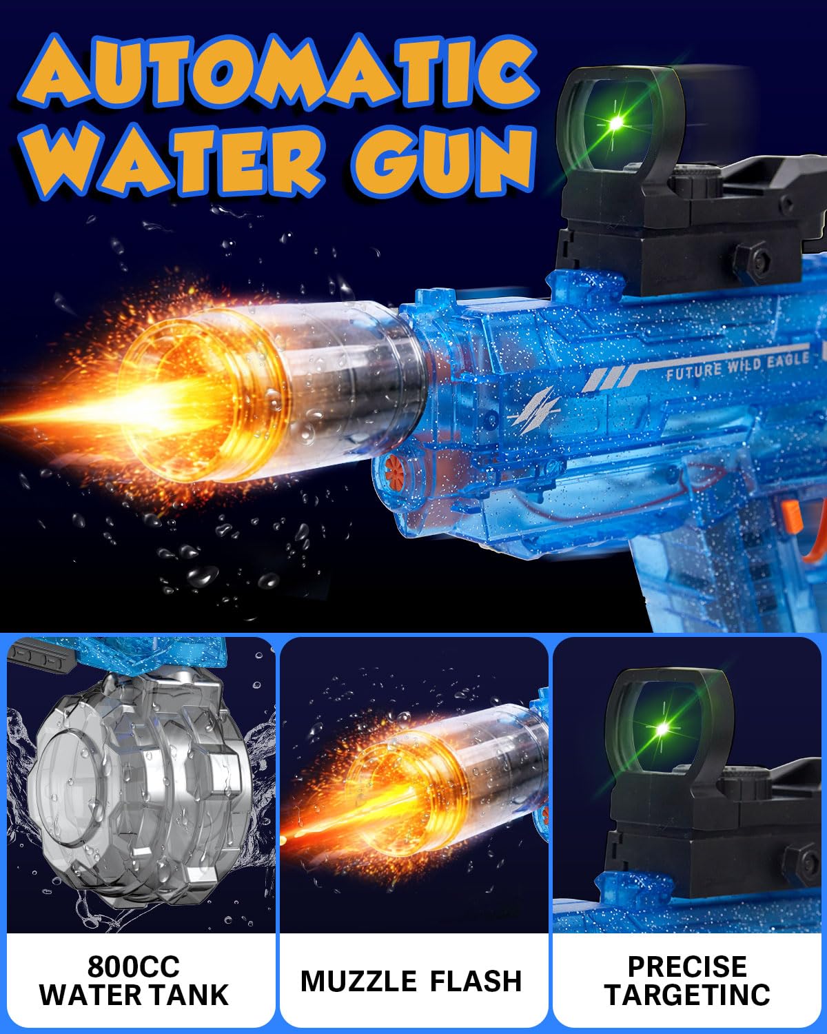 Nicojoy water blaster showing 800cc tank and long-range stream