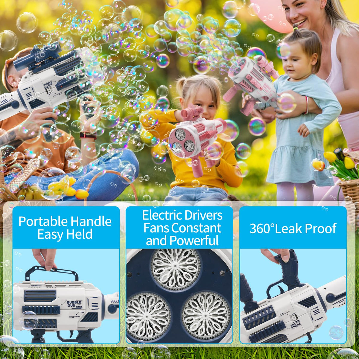 nicojoy Bubble Guns color light feature adds visual flair to night events