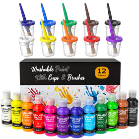 Nicpro 12-color washable finger paints bottles show rich pigments for easy color exploration.