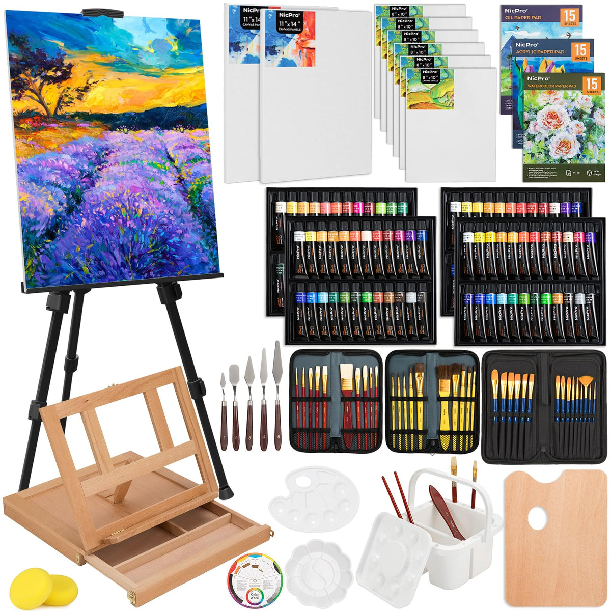 Nicpro 158PCS Deluxe Art Kit top view for all-in-one painting set