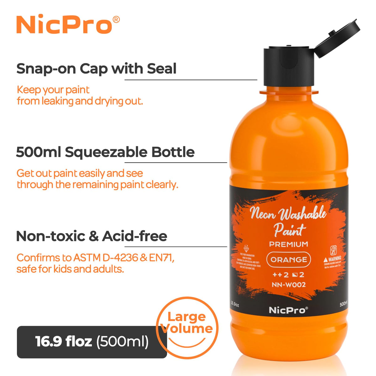 Nicpro large 16oz tempera bottles; ideal for classroom group projects.