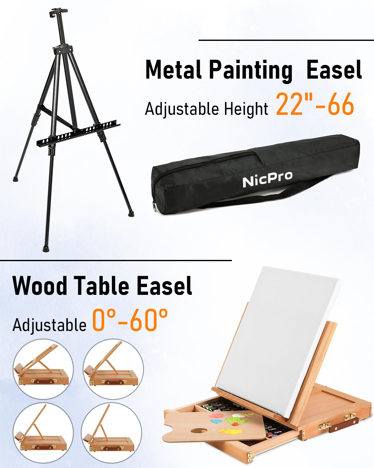 Nicpro metal easel with adjustable legs for studio or display setups
