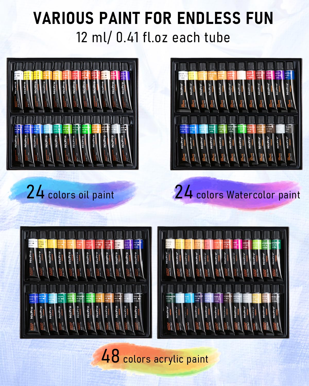 Nicpro paint tubes enable acrylic, oil, and watercolor workflows