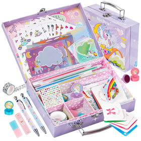 Nicpro unicorn stationery set carrying case keeps everything neatly organized and portable.