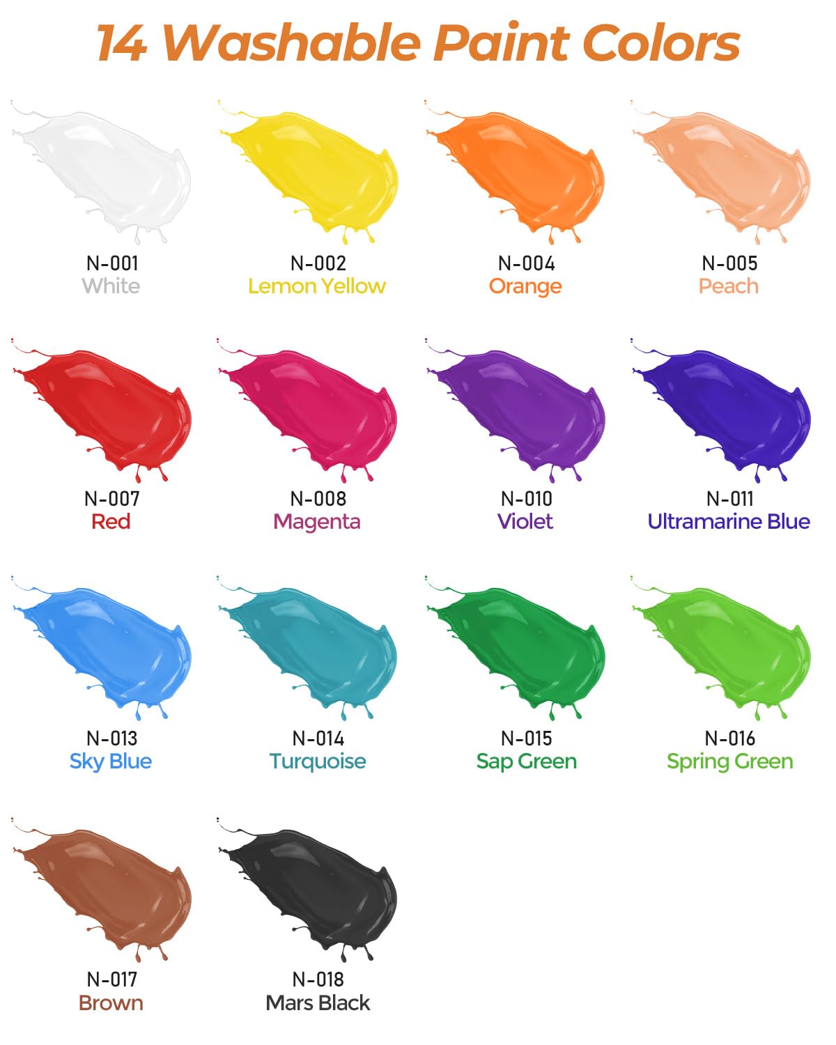 Nicpro washable paints rinse off skin and fabrics with soap.