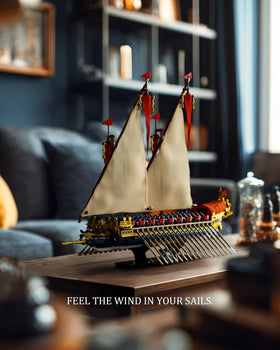 Nifeliz Galley oar array demonstrates balanced rhythm for authentic presentation.