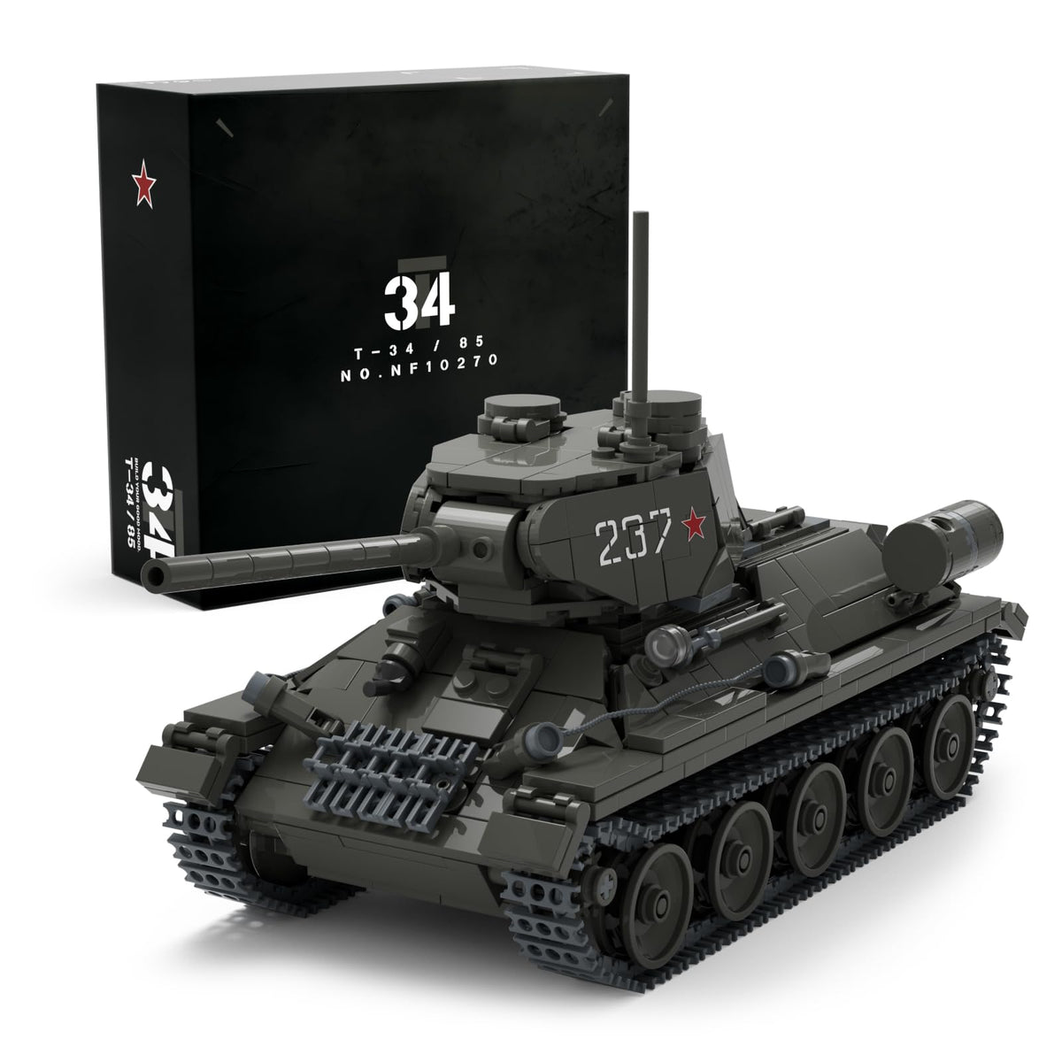 Nifeliz T34/85 tank assembled front view highlighting authentic exterior design for display