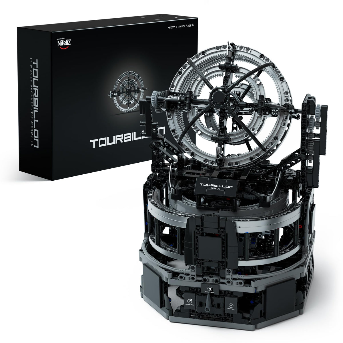 Nifeliz Tourbillon close-up of gears in motion for an interactive desk display.