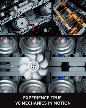 Nifeliz V8 Engine Building Set valves and rockers illustrate timing and mechanical detail for enthusiasts.