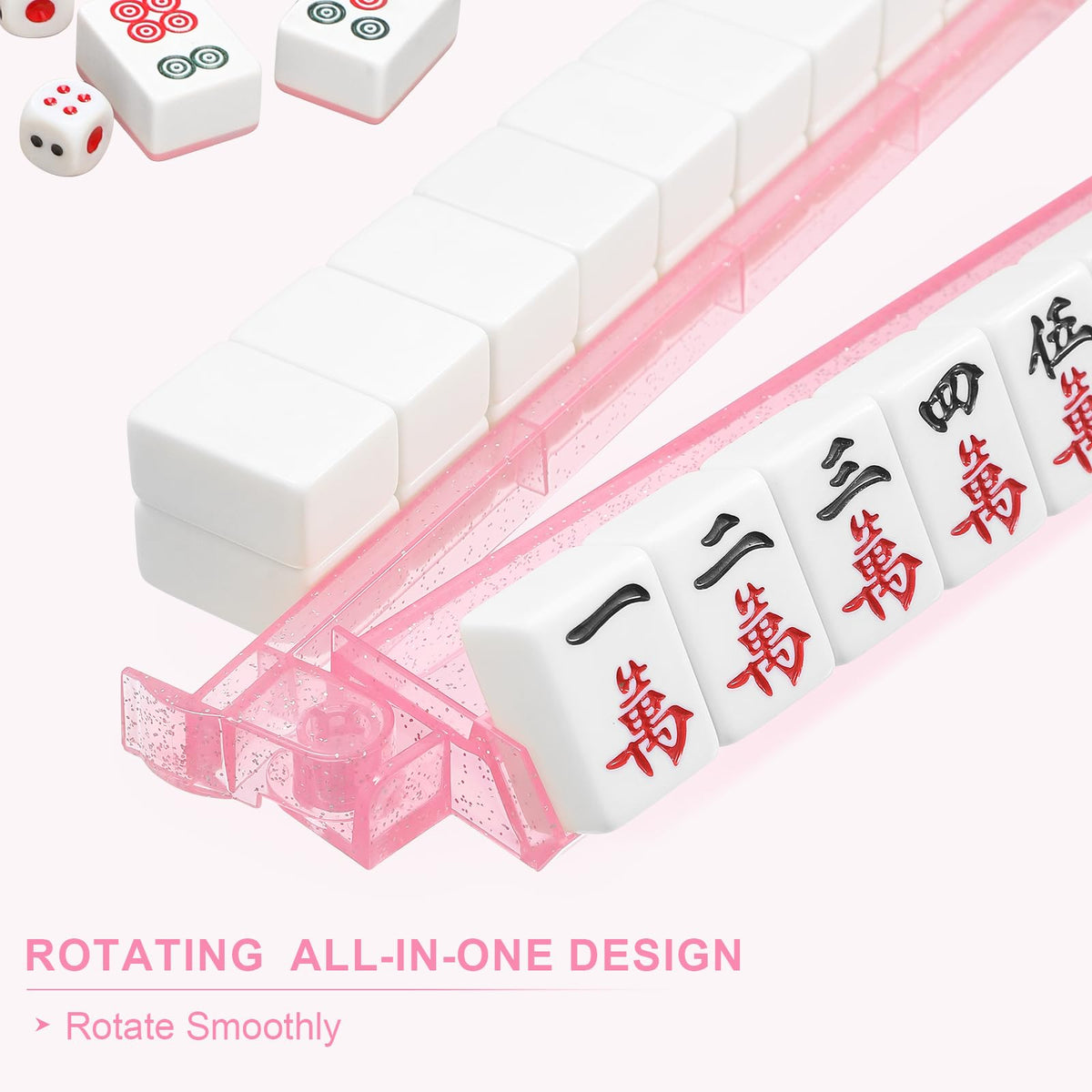 Niflirt glitter pink mahjong racks with integrated pushers for effortless tile handling.