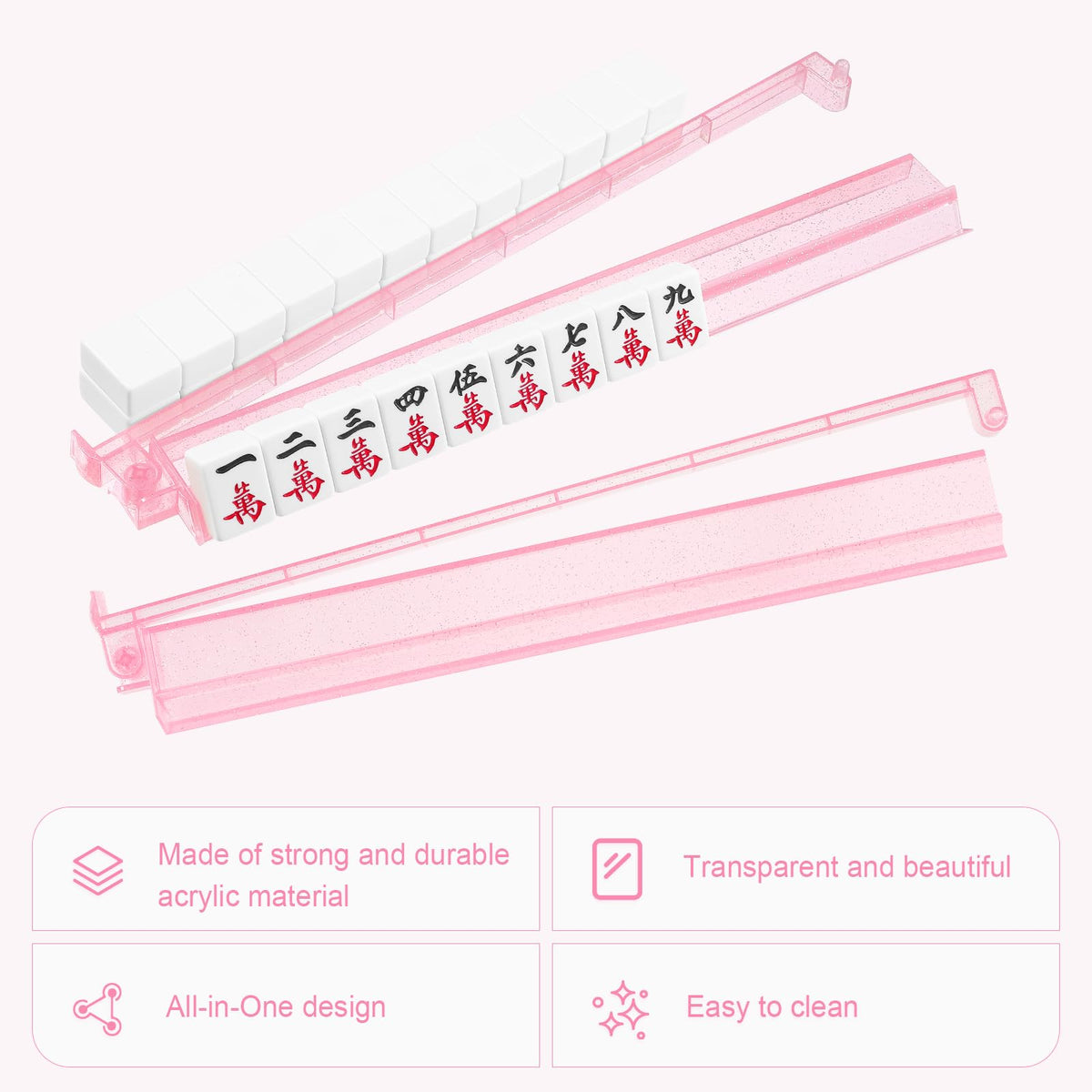 Niflirt glitter pink mahjong racks with pushers add elegance to your game setup.