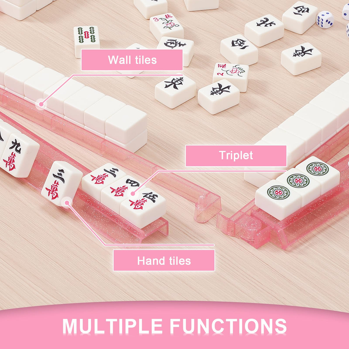 Niflirt glitter pink mahjong racks with pushers offer clear acrylic visibility of tiles.