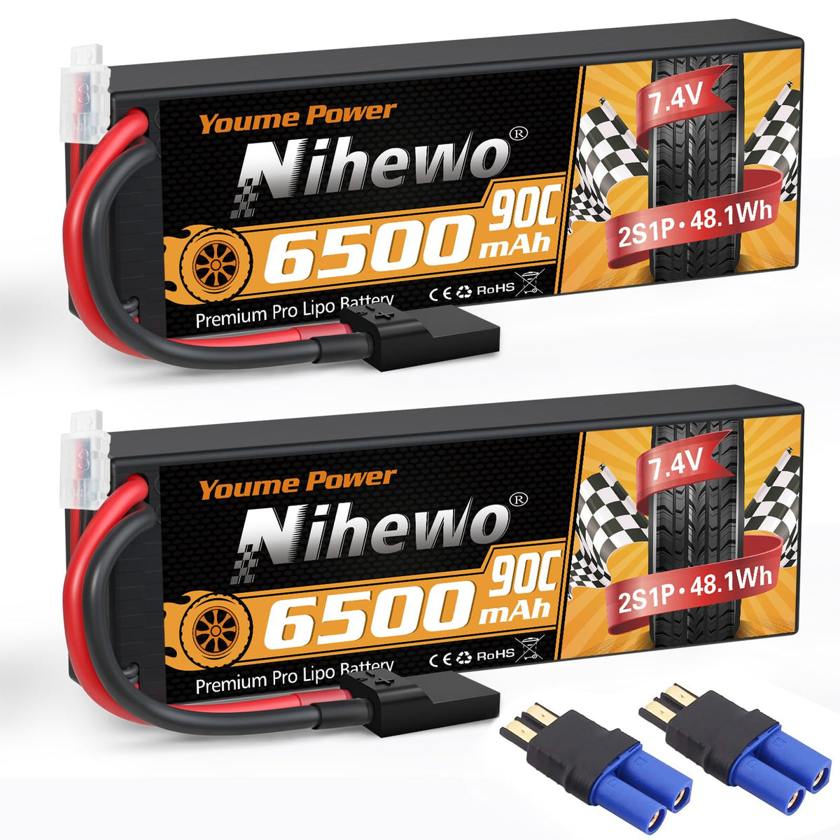 Nihewo 2S 6500mAh LiPo battery in hard case for extended RC runtime