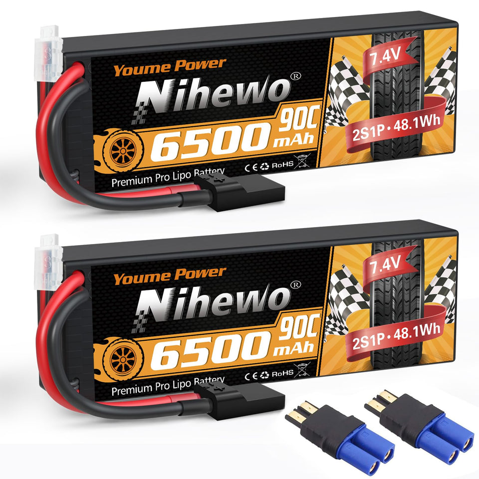 Nihewo 2S 6500mAh LiPo battery in hard case for extended RC runtime