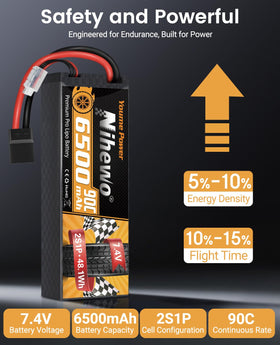 Nihewo 2S battery with TR EC5 plugs for versatile RC setups