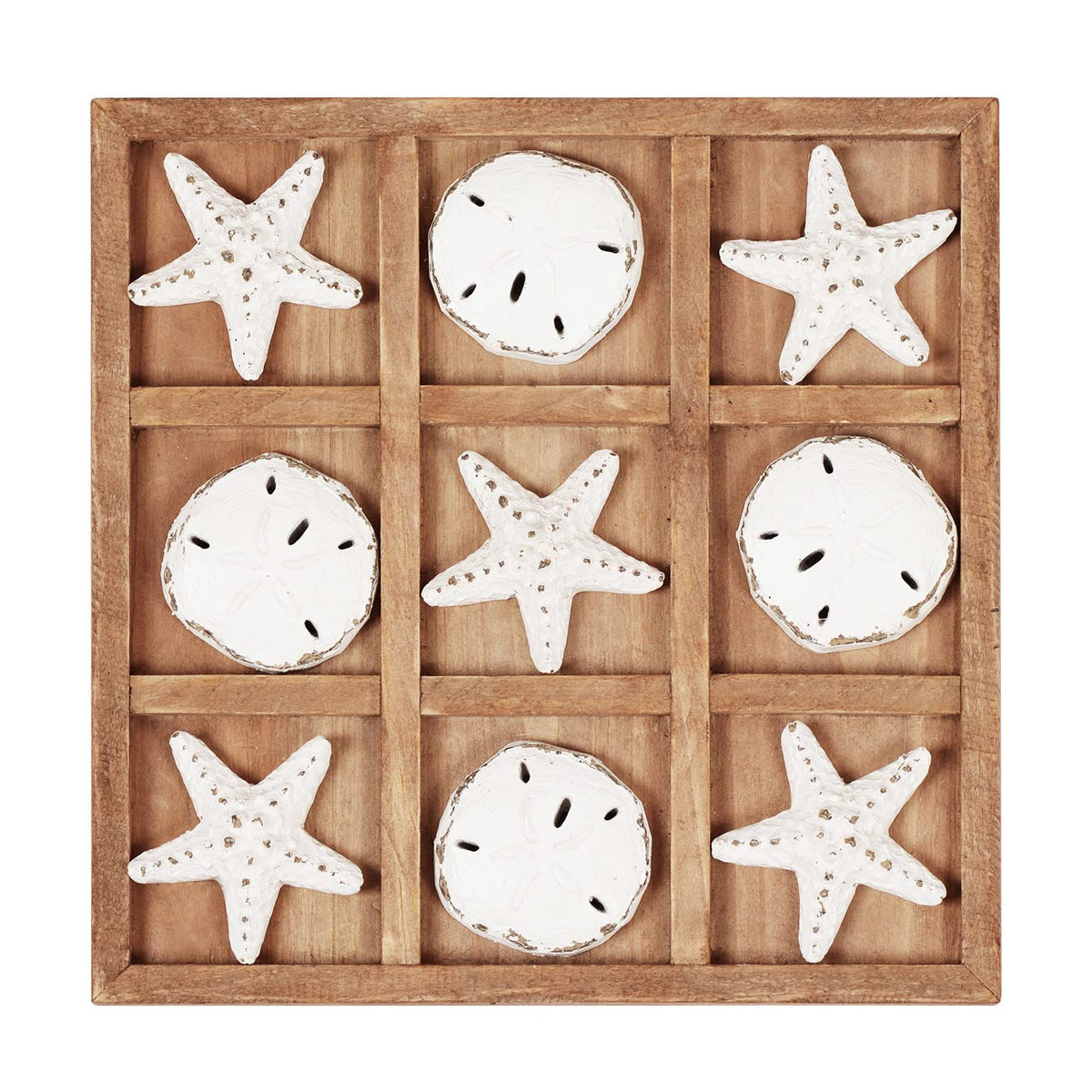 NIKKY HOME Beach Tic Tac Toe board in aqua finish, ideal coastal centerpiece for living rooms.