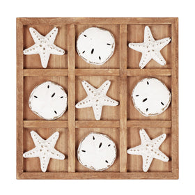 NIKKY HOME Beach Tic Tac Toe board in aqua finish, ideal coastal centerpiece for living rooms.