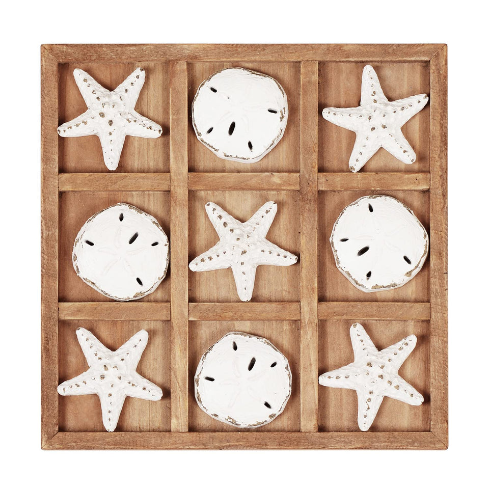 NIKKY HOME Beach Tic Tac Toe board in aqua finish, ideal coastal centerpiece for living rooms.
