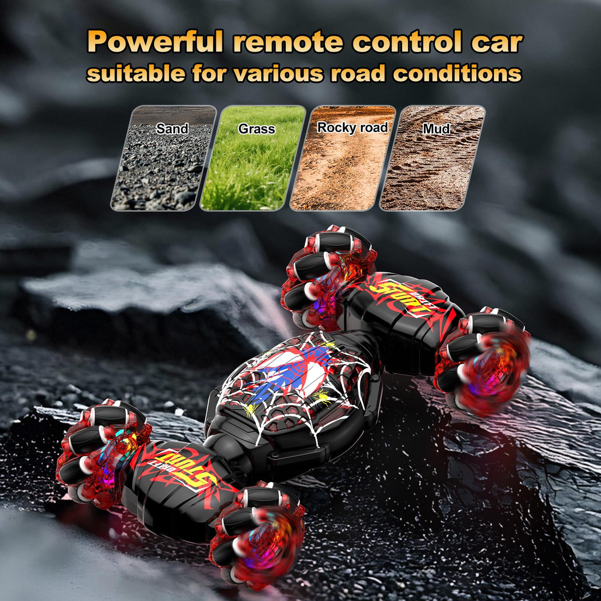 Nikuku Gesture Sensing RC Stunt Car LED lights enhance nighttime play