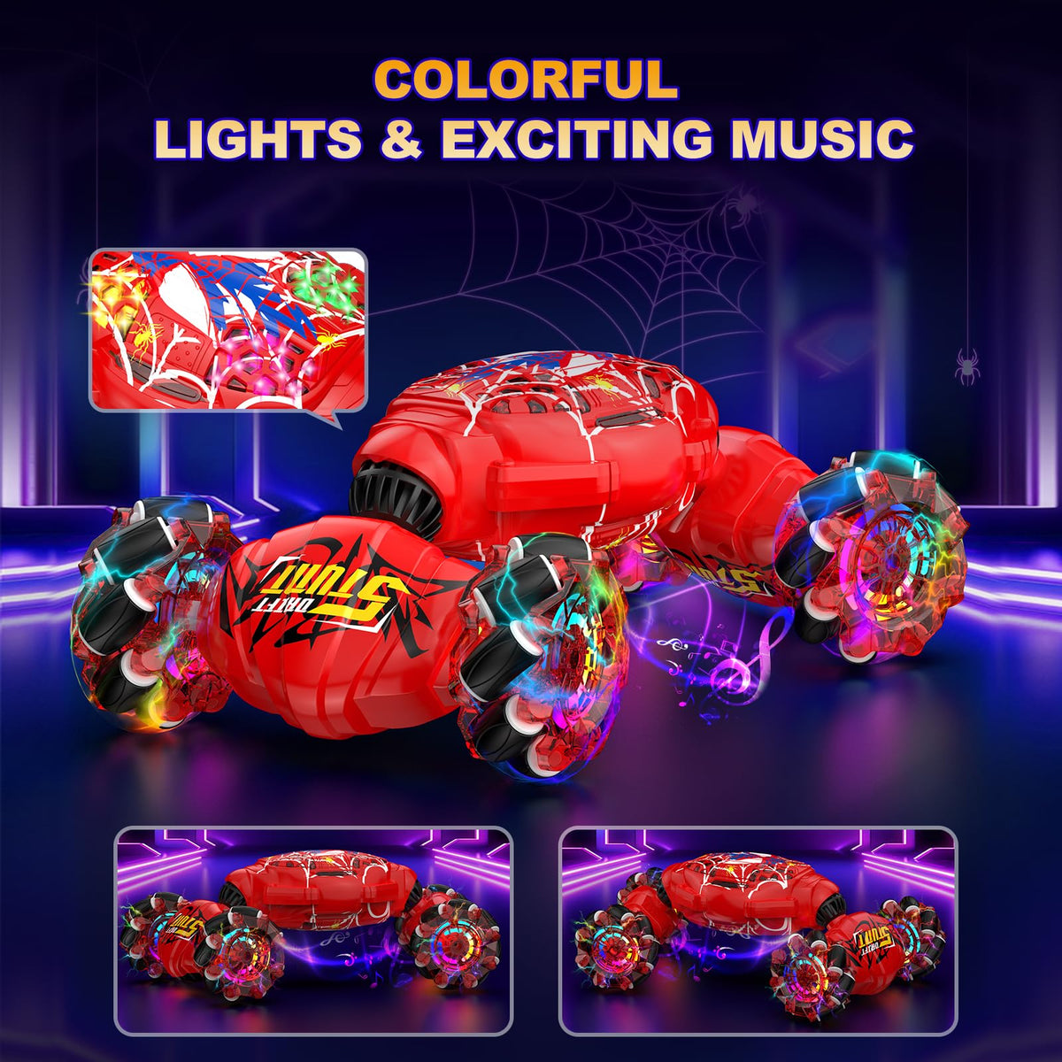 Nikuku RC car LED lights create a bright display for night play.