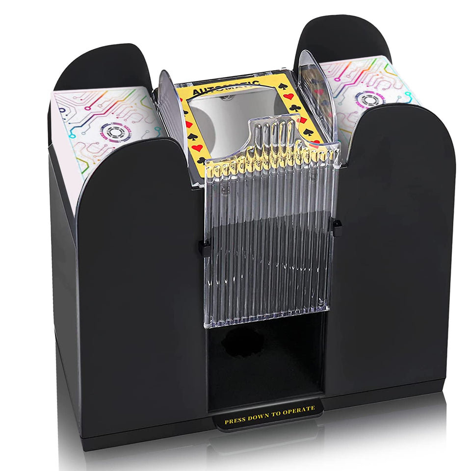 Nileole 6-deck shuffler front view for compact home use and quick shuffles