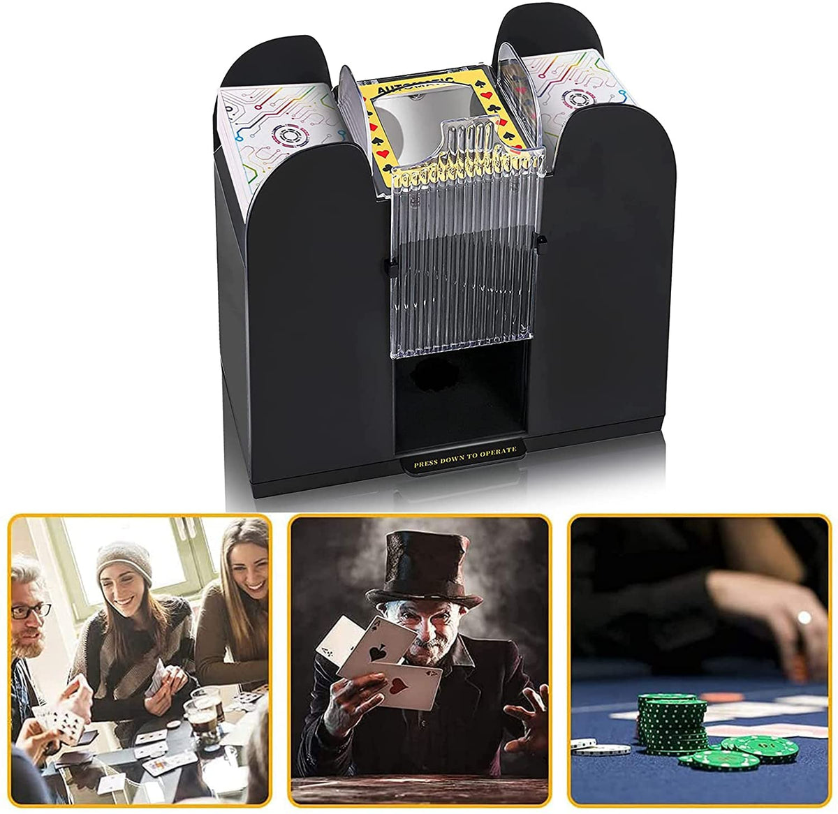 Nileole 6-deck shuffler side view highlighting slim profile for storage