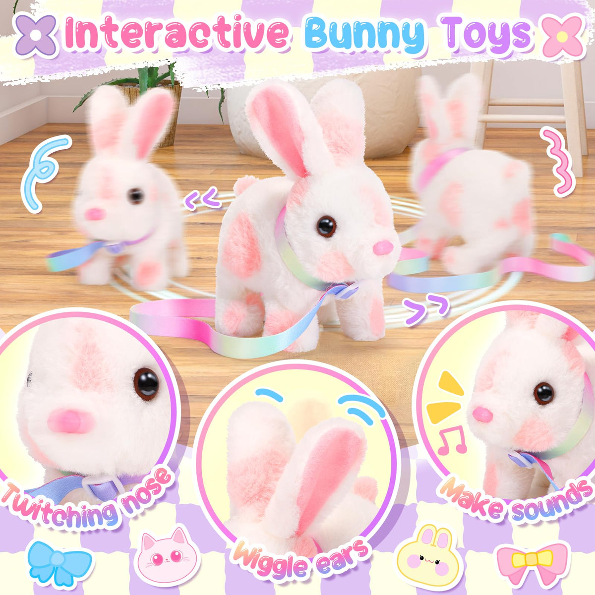 NINAOR interactive sounds and mouth-nose twitch enhance pretend pet care scenes.