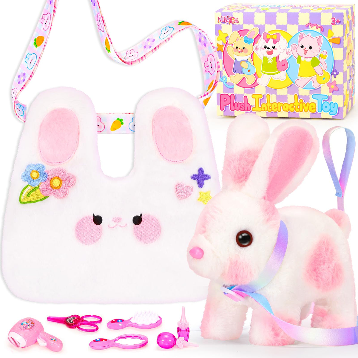 NINAOR Easter hopping bunny toy in action for kids' pretend play adventures.