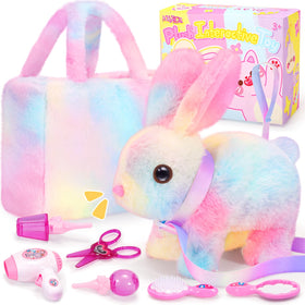 NINAOR plush bunny with leash for imaginative play and pretend walks