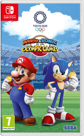 Mario and Sonic at the Olympic Games Tokyo 2020 cover art promoting family couch play