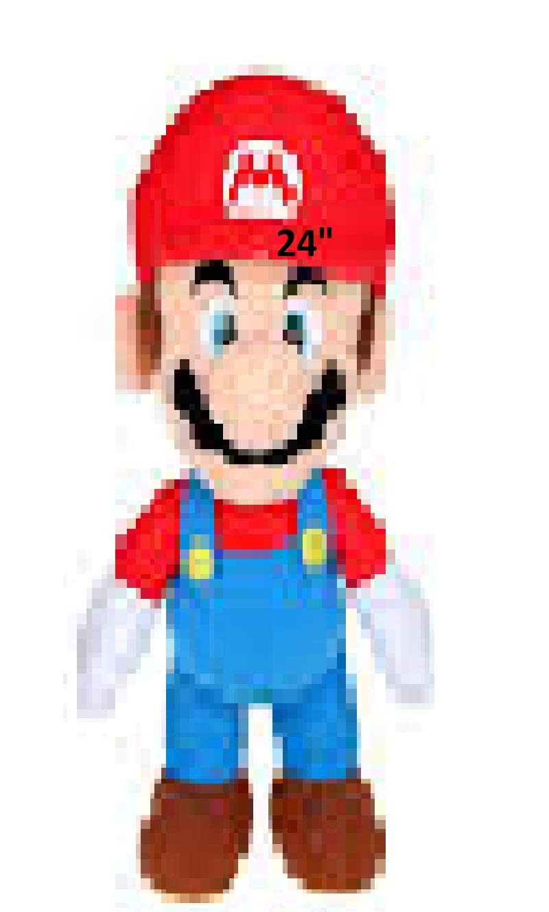 Nintendo Mario and Luigi plush set held in hand for scale and gifting.