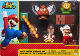 Nintendo Super Mario lava castle diorama with modular fireball tower for imaginative play