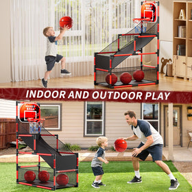 NIPLOOOW arcade basketball hoop showing adjustable height feature.