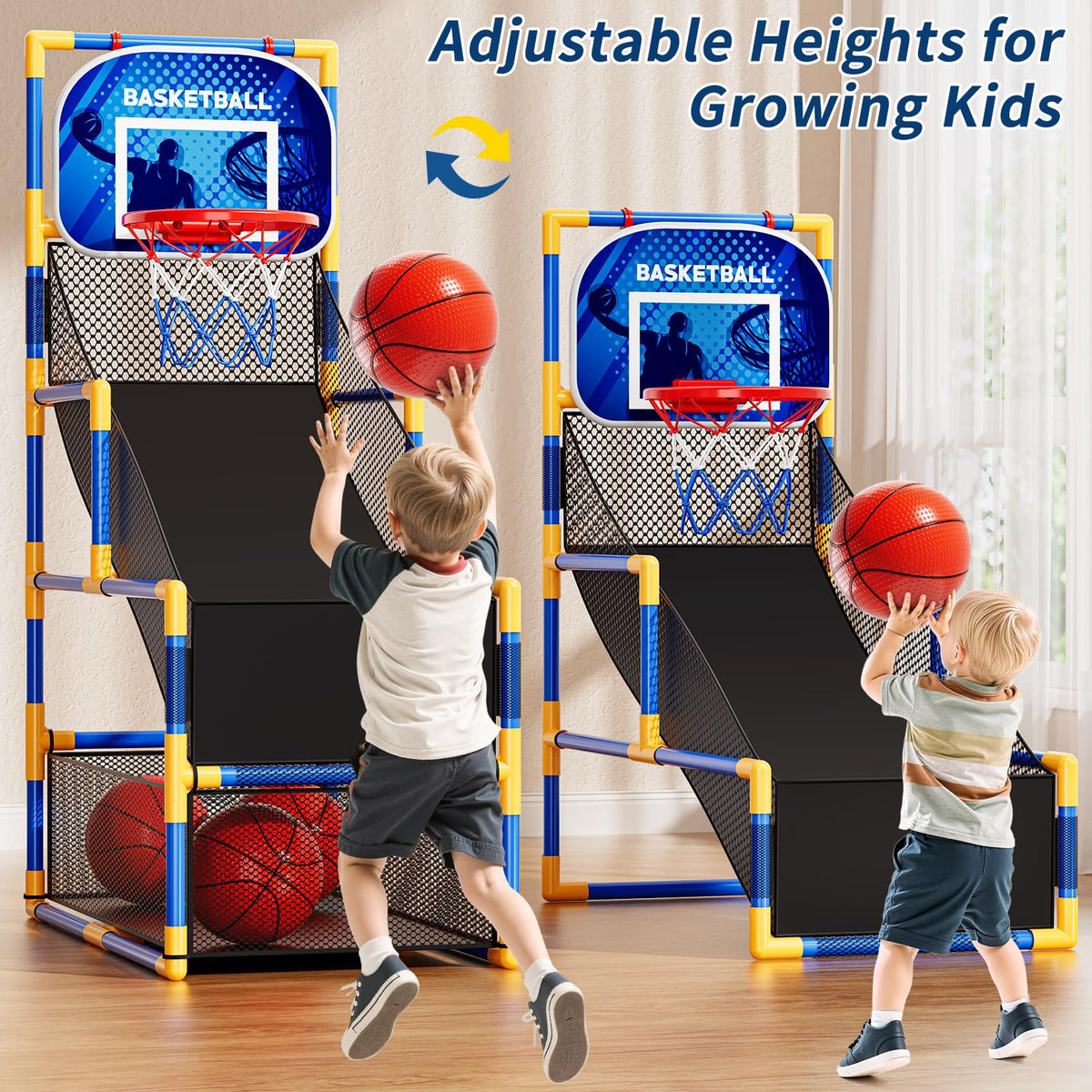 NIPLOOOW Arcade Basketball Set indoor-outdoor use for rainy days or backyard games.