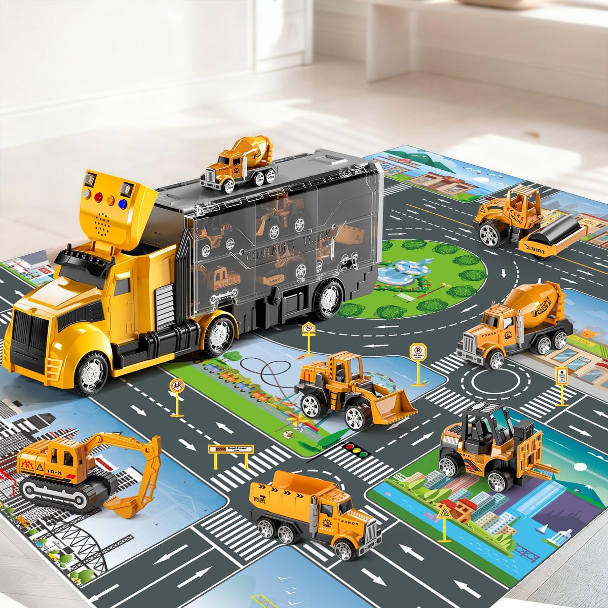 NIPLOOOW carrier truck with lights for engaging construction pretend play.