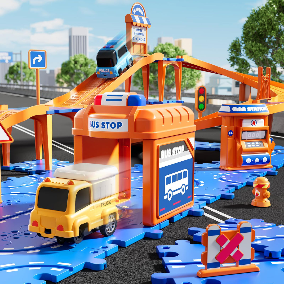 NIPLOOOW cars on track, smooth motion across turns and ramps