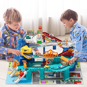 NIPLOOOW dinosaur race track with ten mini cars