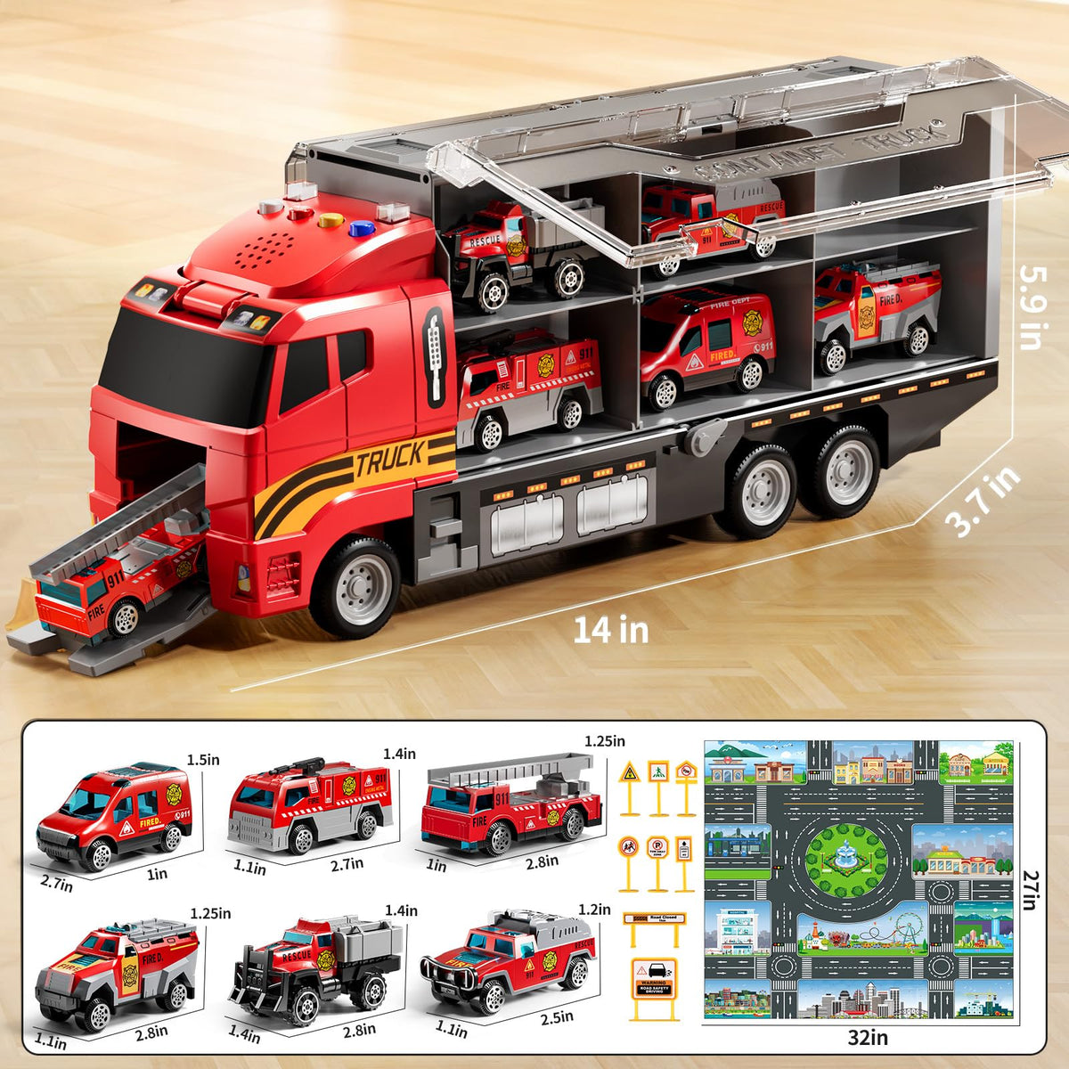 NIPLOOOW fire armored car with traffic signs for safe road play