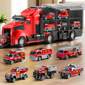 NIPLOOOW Fire Trucks Toy Set with Play Mat shows vivid lights for imaginative play